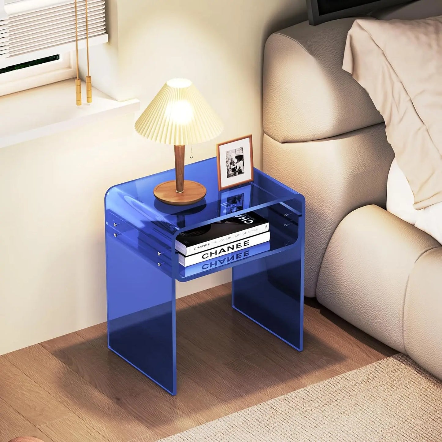 Clear Acrylic End Table 2-Tier Bedside Nightstand for Living Room Bedroom (1, Dark Blue)