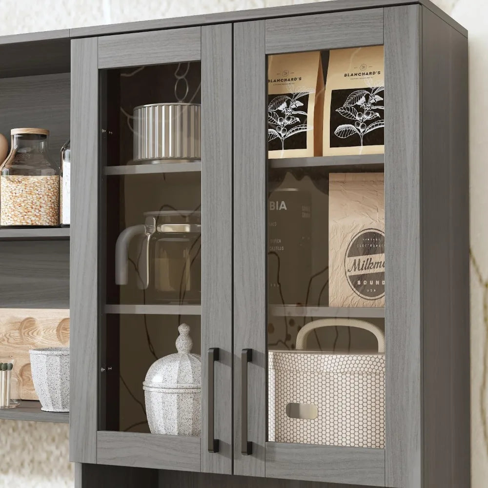 Large Garage Storage System with 12 Drawers, 94.5" W Glass Doors Workshop Cabinet Set with Thicken Countertop, Utility Bookshelf