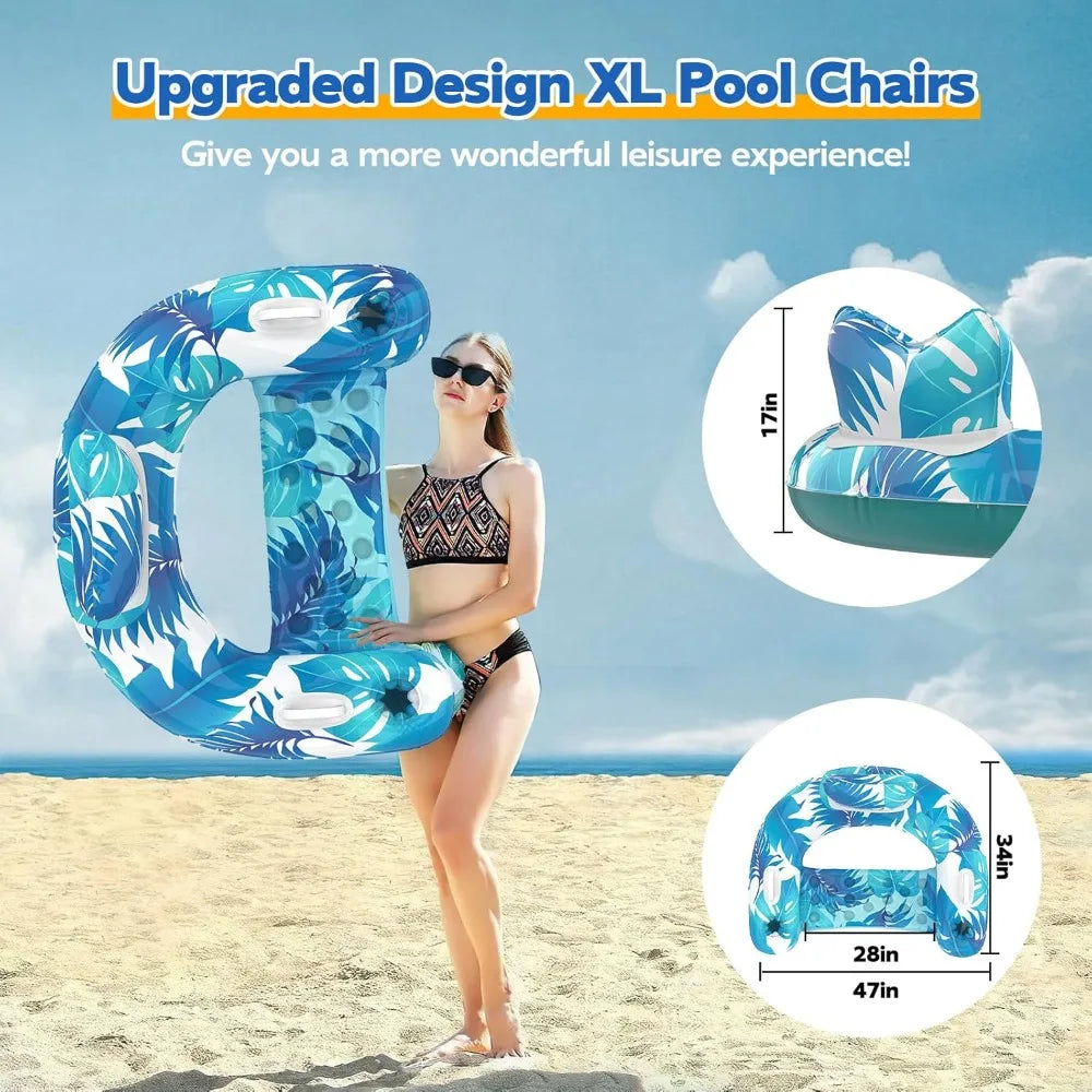 Pool Floats, 3 Pack Inflatable Pool Float Chairs with Cupholders & Handles, Pool Floats Adult & Kids Perfect for Pool Lake & Riv