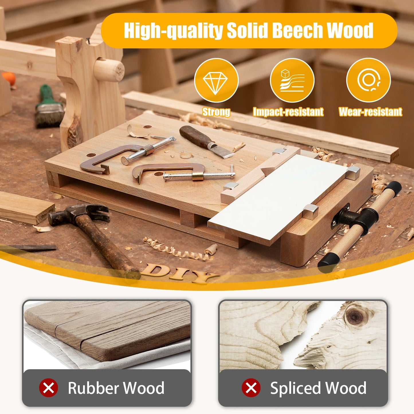 Woodworking Bench Vise with 4 Bench Dogs and 2 Clips Wood Bench Vises Kit for Garage Studios