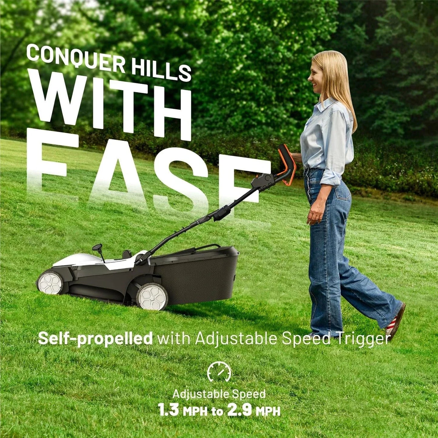 Lawn Mower 18" Electric Self Propelled for Garden Yards, Lightweight Cordless Lawn Mower Brushless 6-Position Height Adjustment