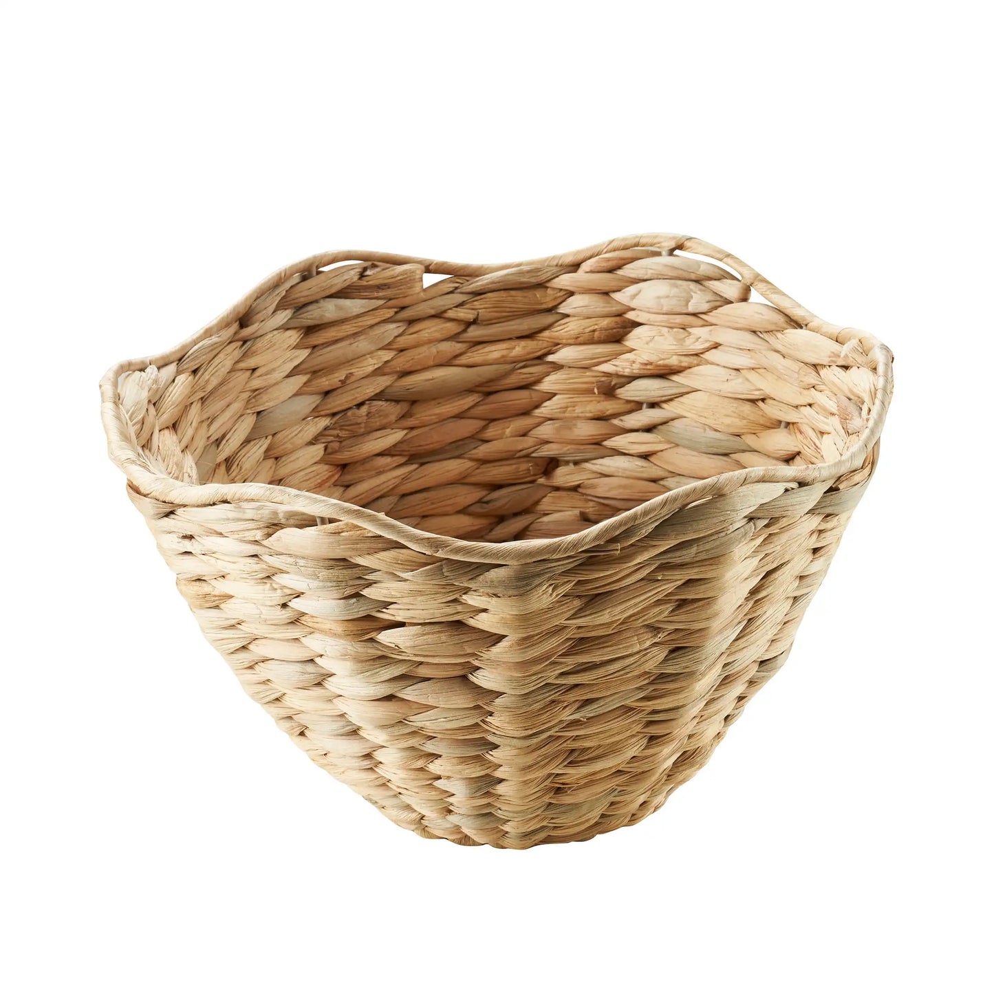10 Inches Round Scalloped Woven Natural Water Hyacinth Decorative Bowl
