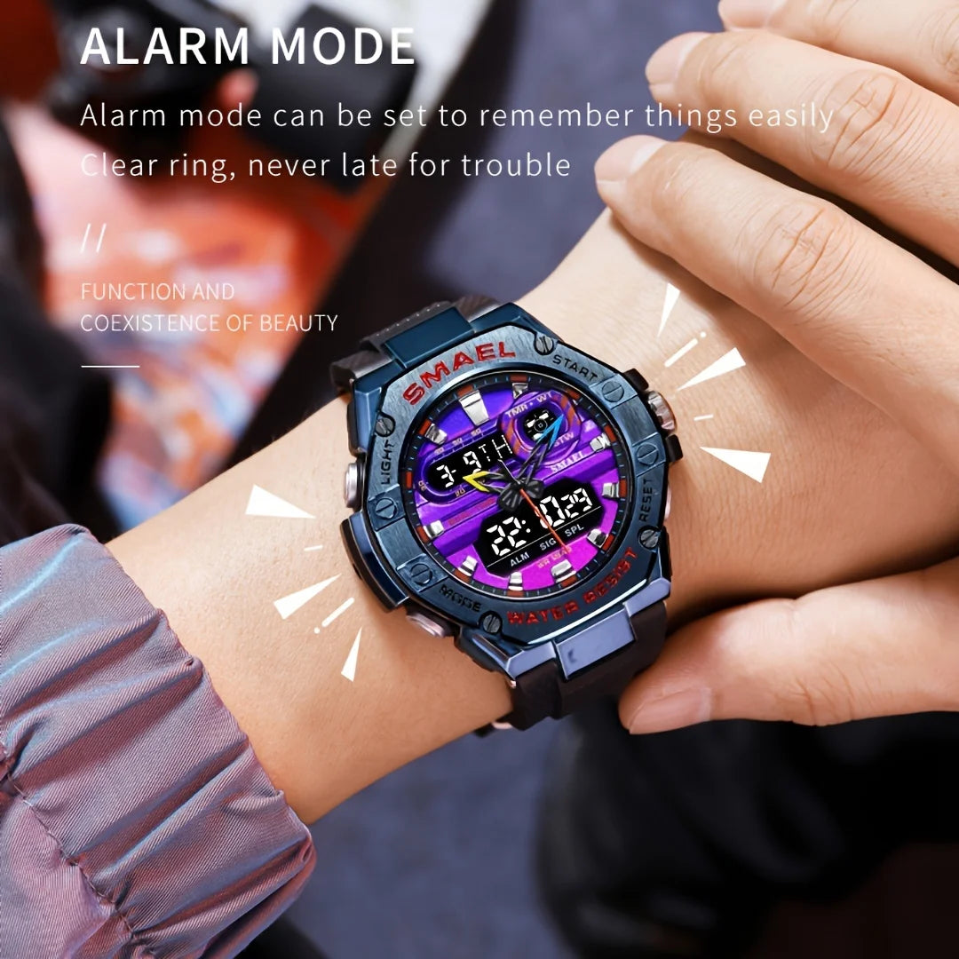 Men Fashion Electronic Wristwatch TPU Band Luminous Display Dual Time LED
