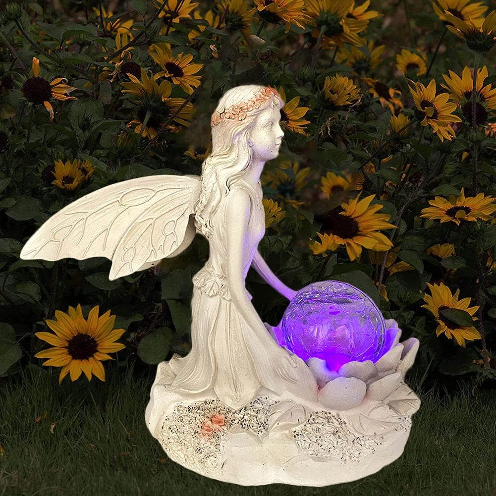 Luminous Crafts Ornaments Resin Fairy Garden Solar Angel Statue Luminous Fairy Girl with Wings Sculpture for Home Outdoor Garden