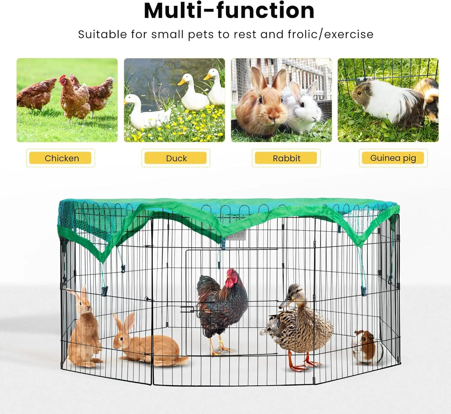 8 Panel Foldable Outdoor Backyard Metal Coop Chicken Cage Enclosure Duck Rabbit Cat Crate Playpen Exercise Pen with Weather