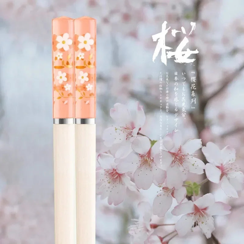 1 Pair High Temperature Resistant Non-slip Japanese Sakura Chopsticks Household Reusable for Sushi Tableware Kitchenware