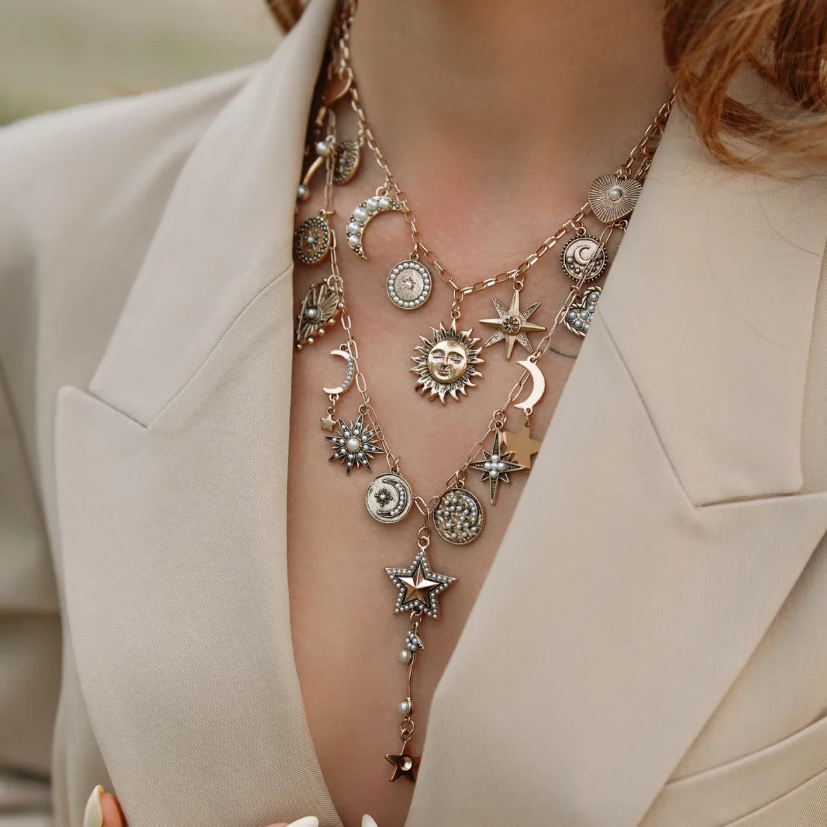 Trendy Double Layer Sun Star Pendant Necklace For Women Ancient Greek Style Lucky Exquisite Jewelry Birthday Gift For Women