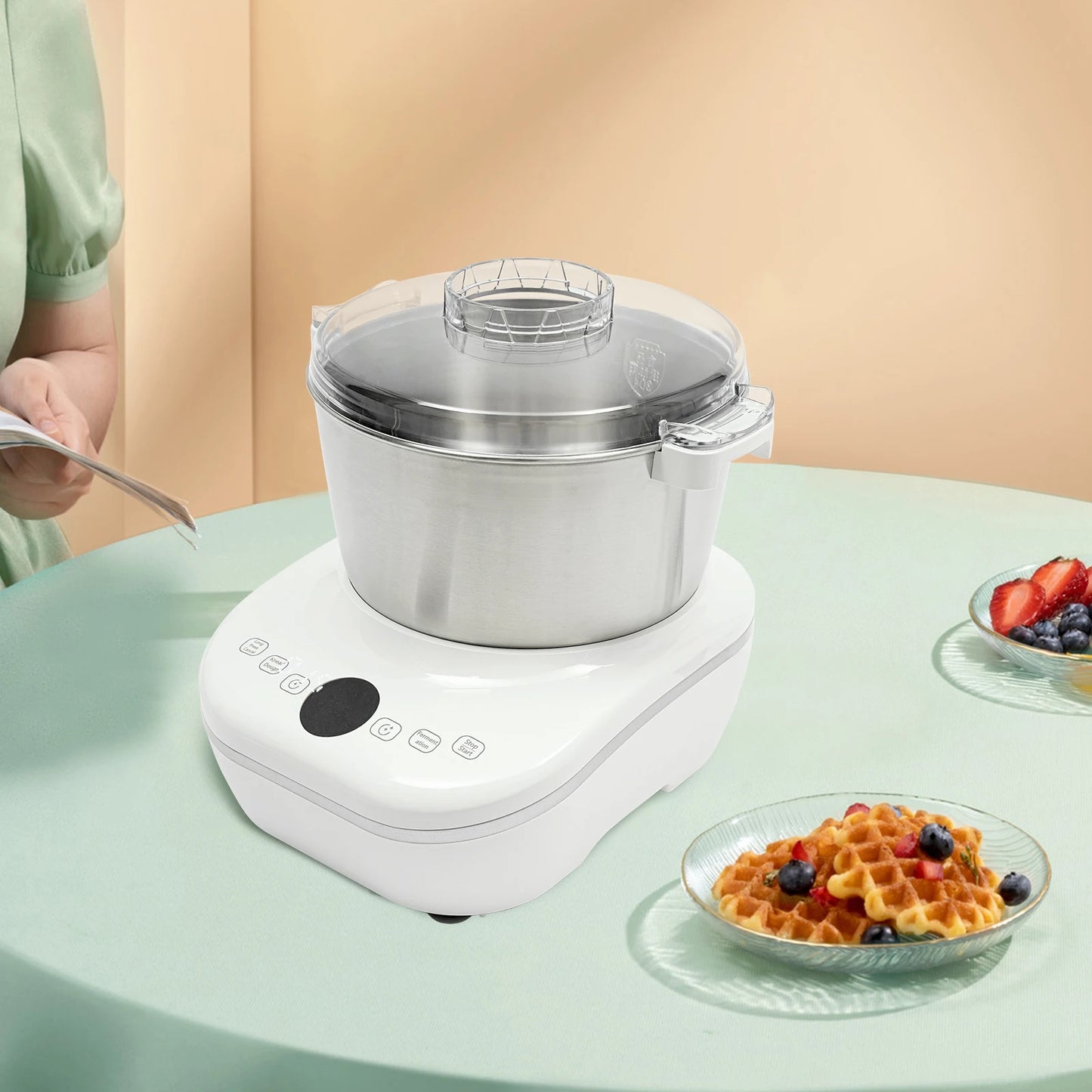 White 5L Electric Noodle Machine 110V 60Hz 200W Dough Mixer Machine 304 Stainless Steel Silicone ABS Suitable For Breakfast Shop