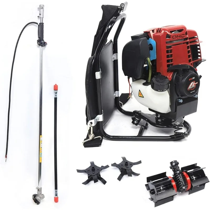 35.4CC Gas Powered Weed Wacker 4-Stroke 1KW 4500-8500RPM Gasoline Weed Eater String Trimmer Backpack Lawn Edge Cutter
