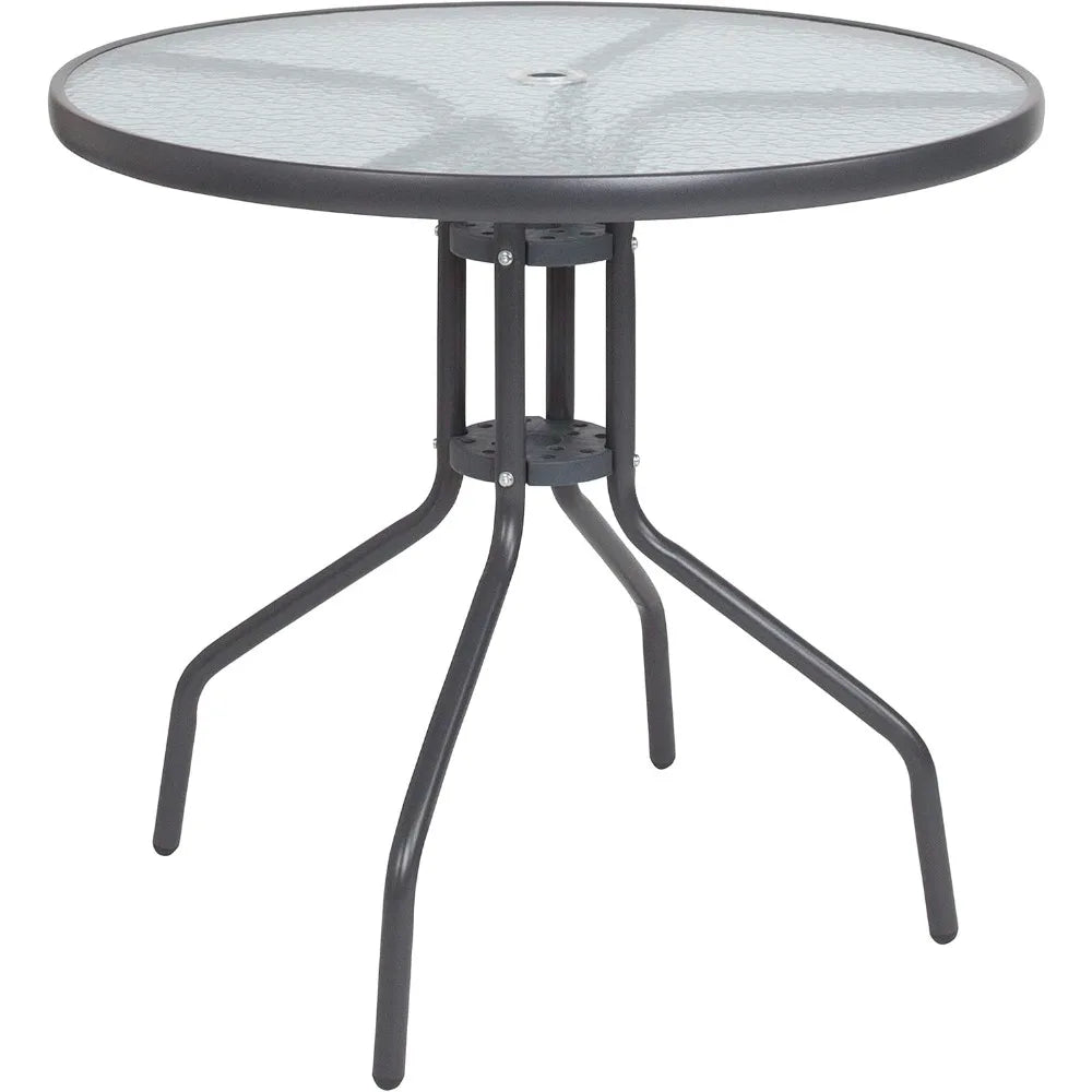 EMMA + OLIVER 6 Piece Brown Patio Garden Set with Umbrella Table and Set of 4 Folding Chairs