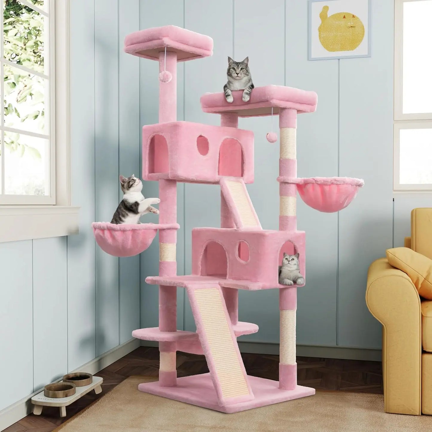66 Inches Multi-Level Large Cat Tree Tower for Indoor Big Feline/Cozy Plush Perches/Condo/Sisal Scratching Posts