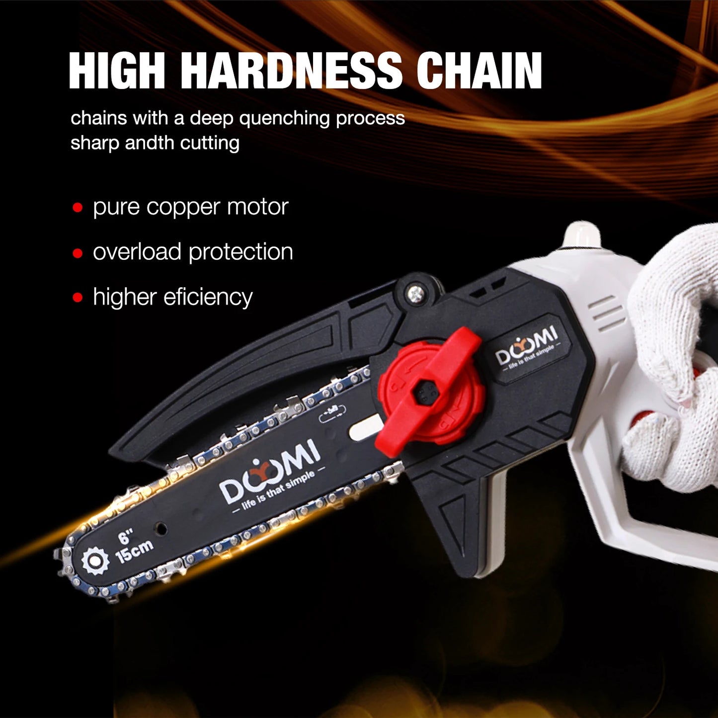 6Inch Cordless Electric Chainsaw Brushless+ 2 Battery,One-Handed Portable Pruning for Wood Cutting,Trimming Branch,Courtyard