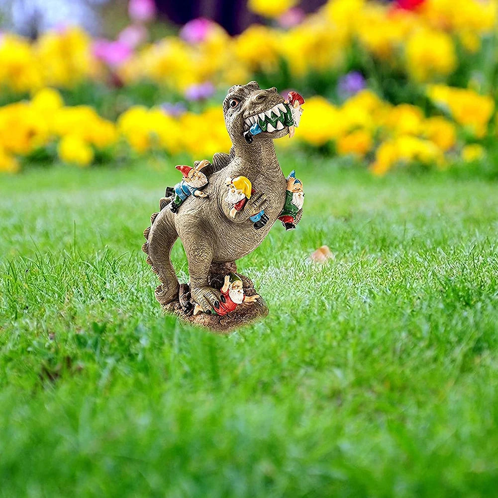 Dinosaur Eating Gnomes Ornaments Handicraft Resin Dinosaur Dwarf Figurine Weatherproof Creative Funny Cute Christmas Party Decor