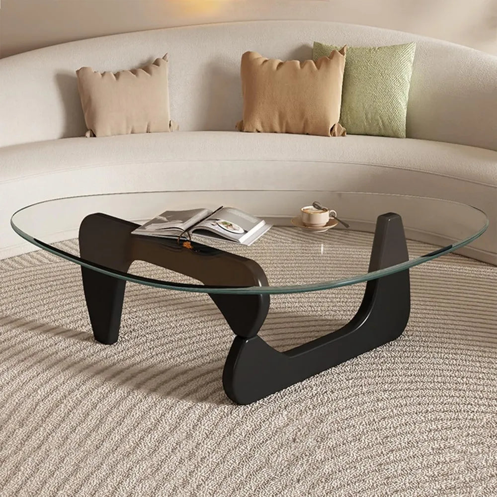 Small Coffee Table Black Glass Coffee Table for Living Room, Mid Century Modern Coffee Table, Wood Rustic Coffee Table with Wood
