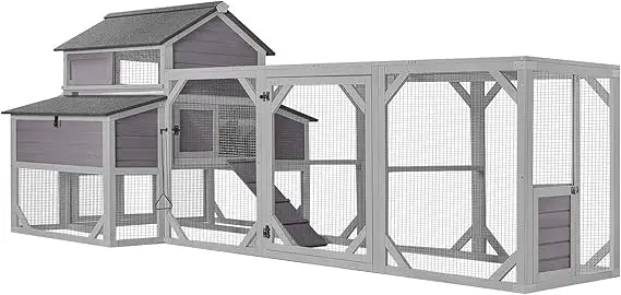 Chicken Coop Extra Large Chicken House 41.3ft² for 8-10 Chickens Outdoor Wooden Hen House Poultry Cage with 6 Nesting Boxes, 6