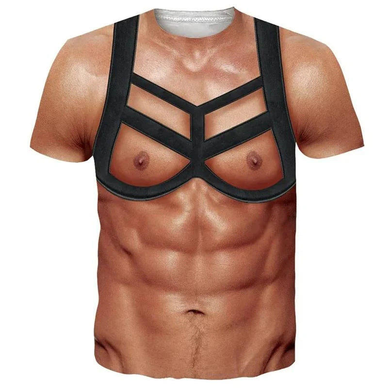 Funny Muscle Body 3D Printed T-shirt Mens Designer Clothes Streetwear Short Sleeve Top Tees Ugly Chest Hair T Shirt Clothing