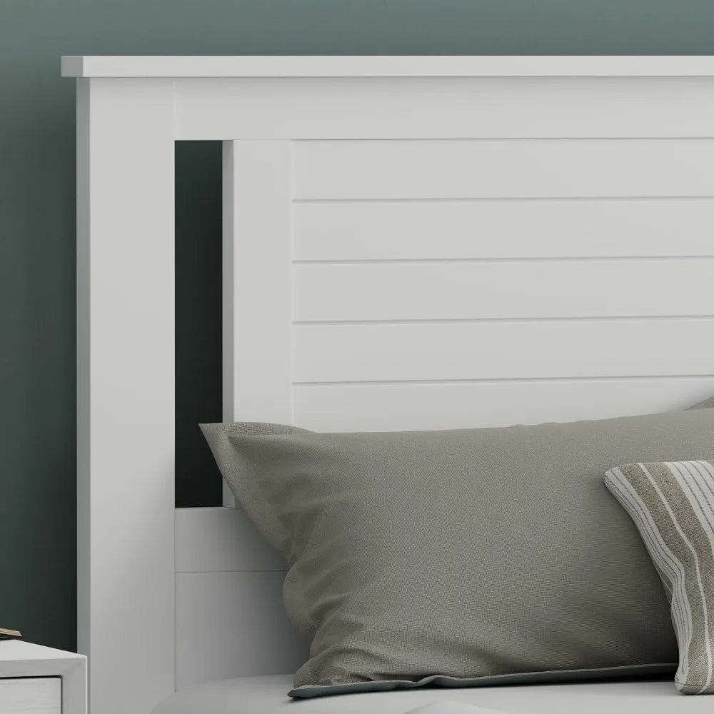 Modern Farmhouse Style White Full Headboard with Horizontal Grooves and Serene Poplar Wood Finish