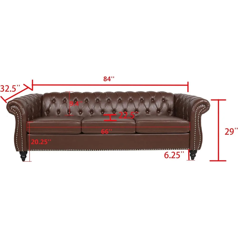 Chesterfield Sofa, Classic Tufted Upholstered Leather Couch, Modern 3 Seater Couch Furniture with Tufted Back for Living Room O