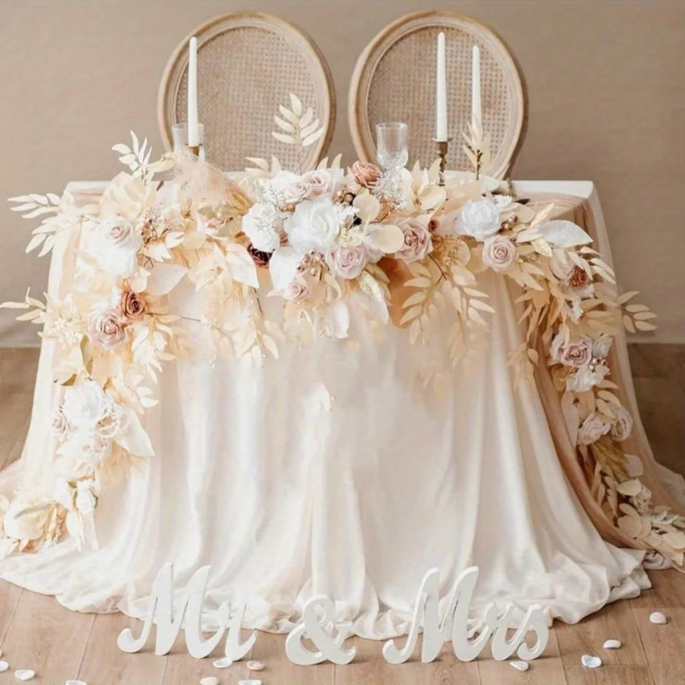 5.9ft Eucalyptus Willow Leaf Garland with Flower, Handcrafted Wedding Sweetheart Table Centerpieces Arch Backdrop Decorations