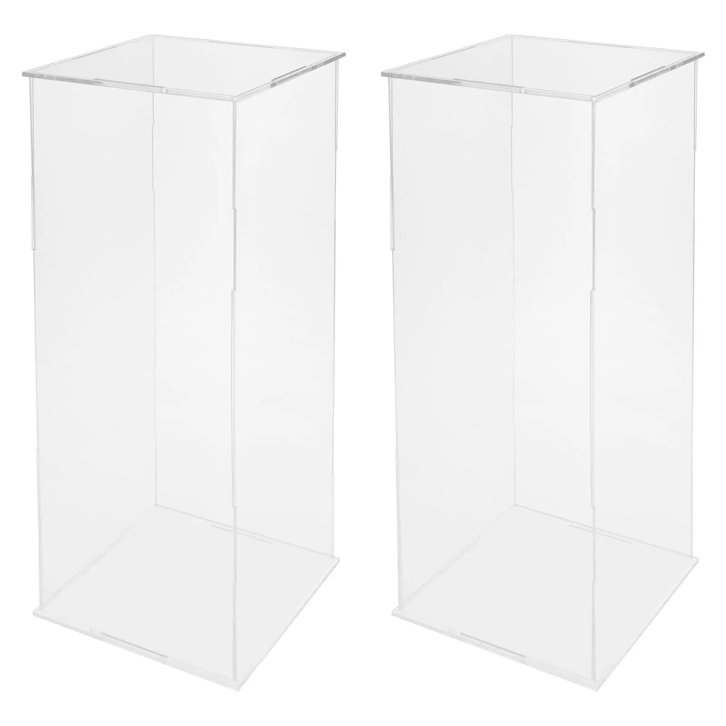 2 Pack Acrylic Pedestal Display, Tall Clear Column with Lid Flower Tower Weddings Special Events Display Box Rectangle Stand Whi