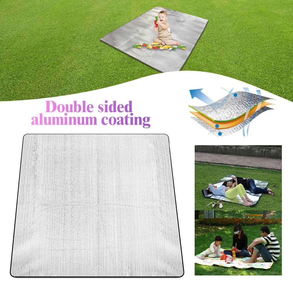 Waterproof Camping Mat Aluminum Foil Pad Double-Sided Outdoor Floor Mat 78x78in with Storage Bag for Outdoor Beach Parks