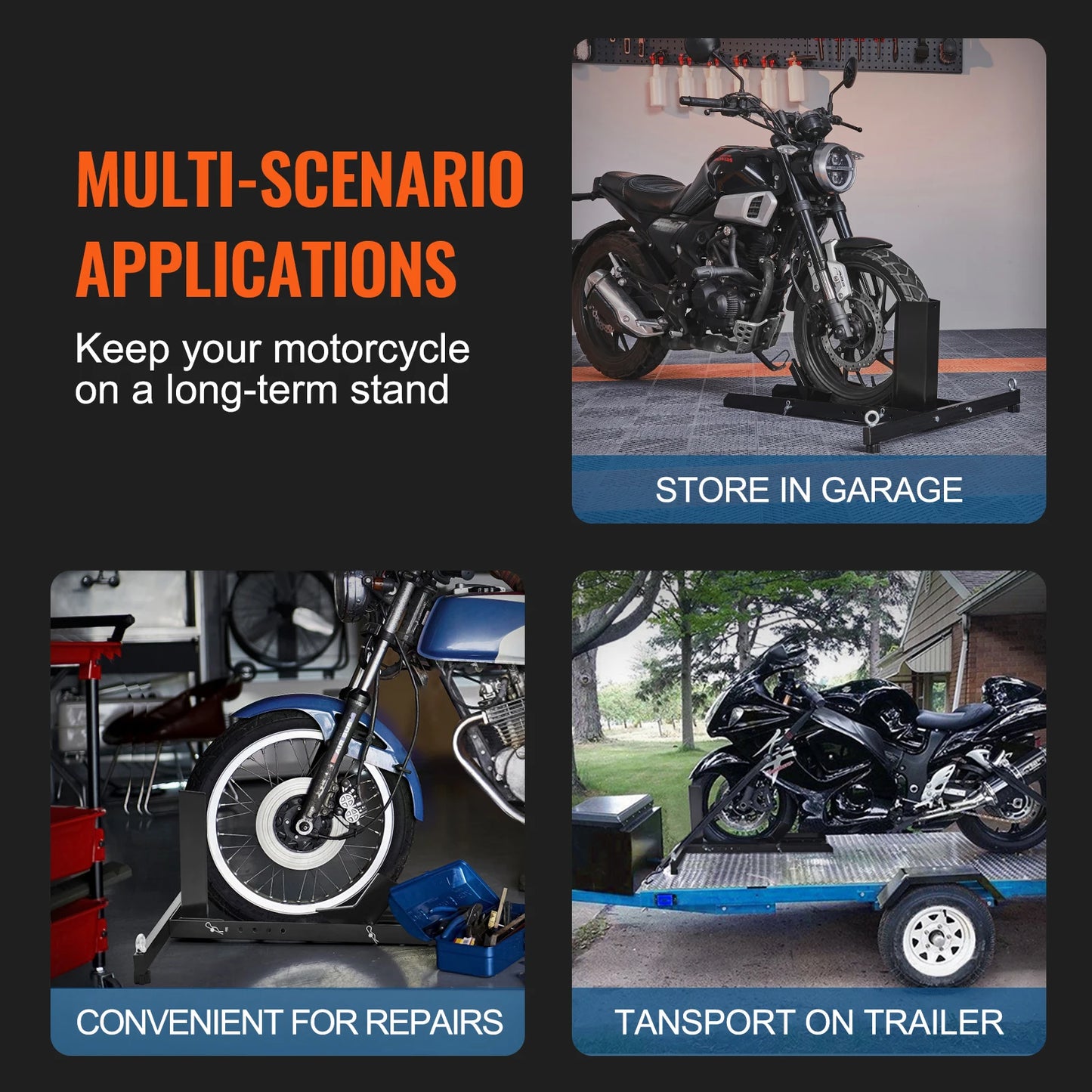 SucceBuy Motorcycle Wheel Chock Upright 1800lbs Heavy-duty Steel Motorcycle Front Wheel Stand with Adjustable Hole For Motorbike