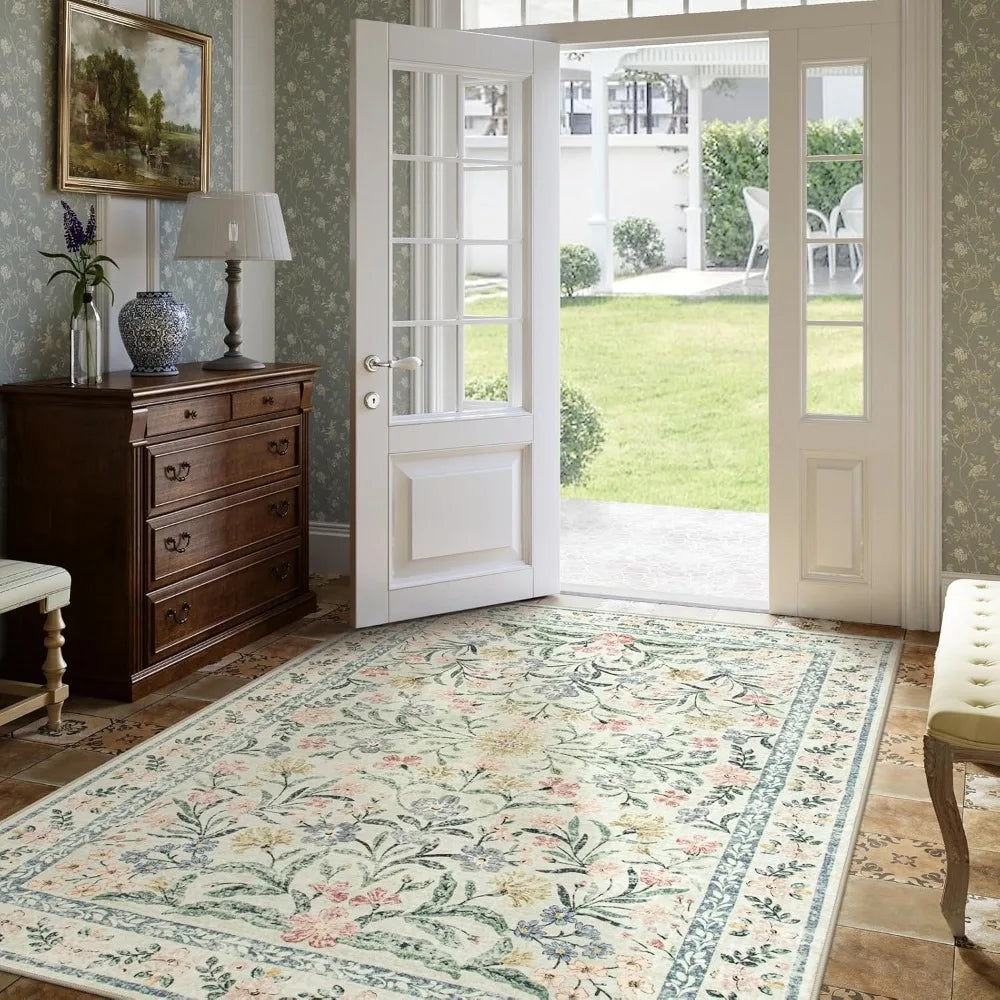 Boho Rugs for Living Room, Large 8 x 10 Area Rugs for Living Room Non Slip,Soft Ultra-Thin Distressed Floral Throw Carpet