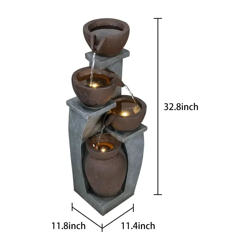 32.8" H 4-Tier Outdoor Water Fountain - LED Lighted Indoor Outdoor Garden Fountains and Waterfalls for Garden, Patio, Deck