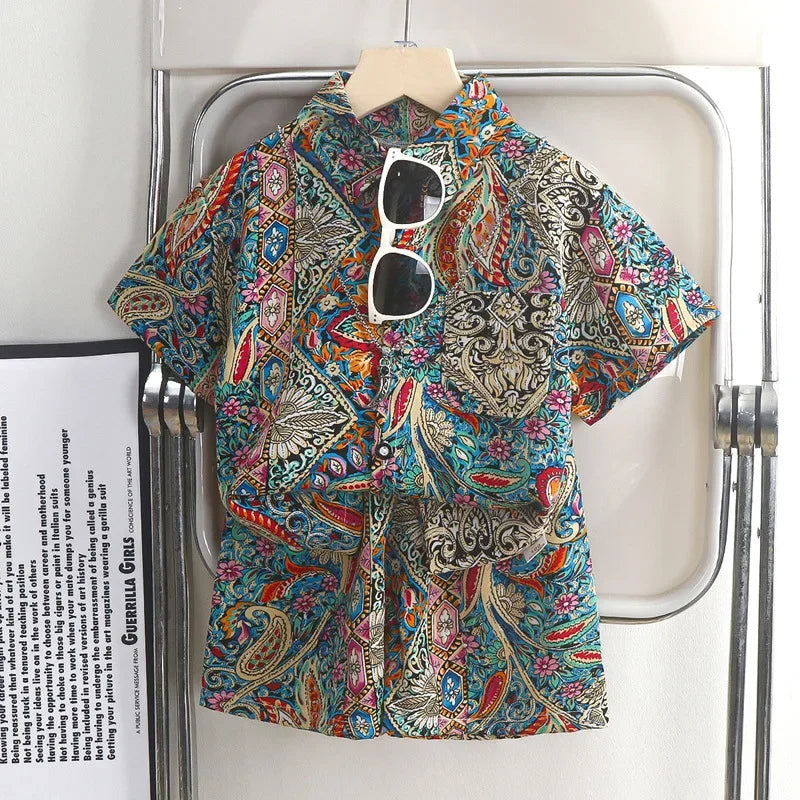 Children's Clothing Sets Floral Print Shirt + Shorts 2 Pcs Sets Baby Girl Outfit Set Baby Boys Clothes Kids Boutique Clothes