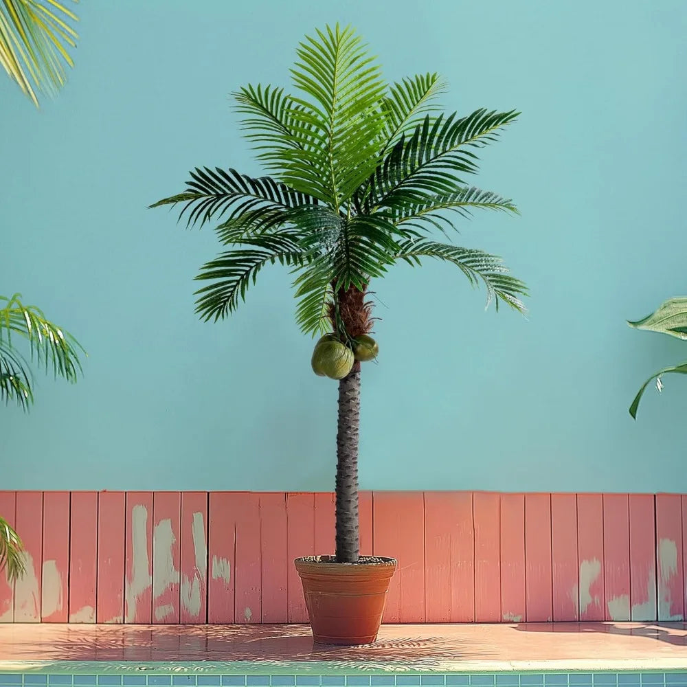 6FT Artificial Phoenix Palm Tree with Coconut Fruit Outdoor Indoor Decor Large Faux Coconut Silk Palm Tree Tropical Fake Tree La
