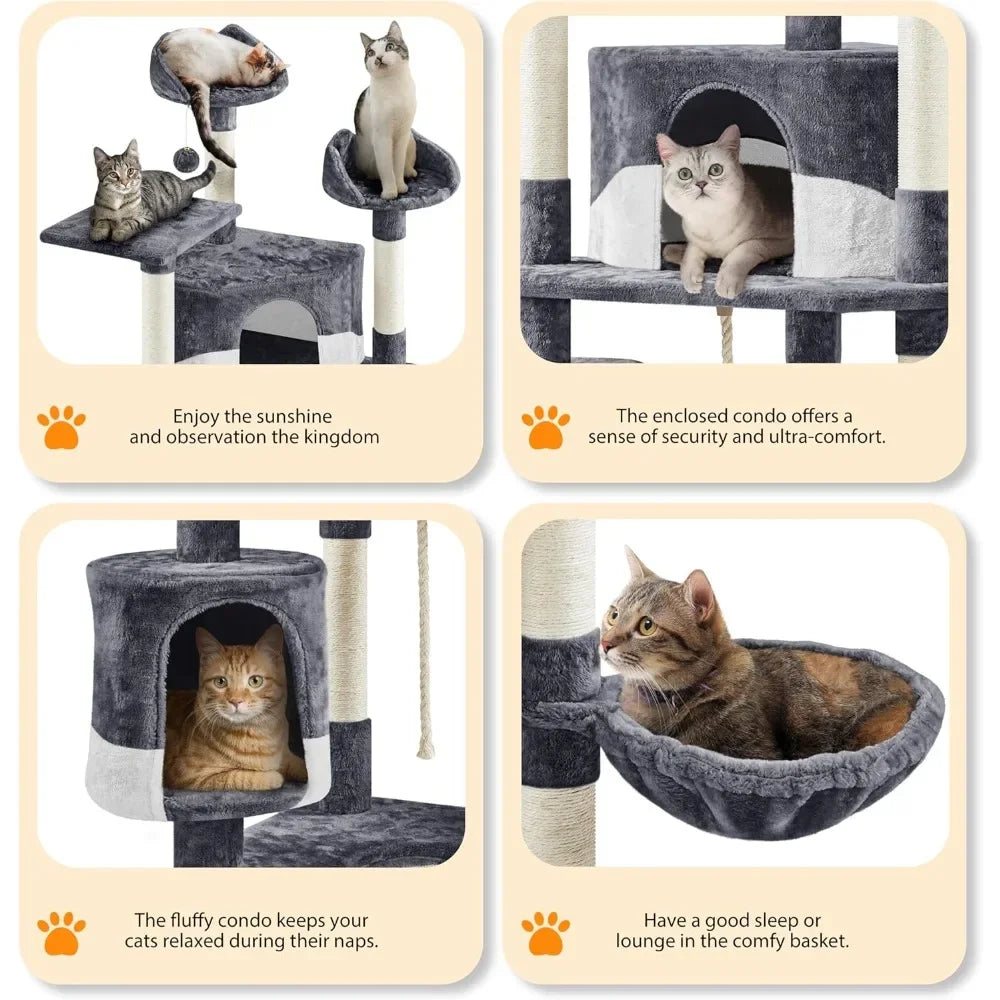 79inMulti-Level Cat Trees Indoor Cat Tower with Sisal-Covered Scratching Posts,Plush Perches and Condo for Kittens,Cats and Pets