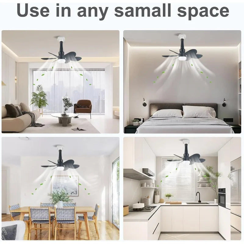 Socket Fan Light with Remote Dimmable 20.5 Inch Ceiling Fan and LED Bulb for Garage Kitchen Balcony Living Room and Laundry Room Black