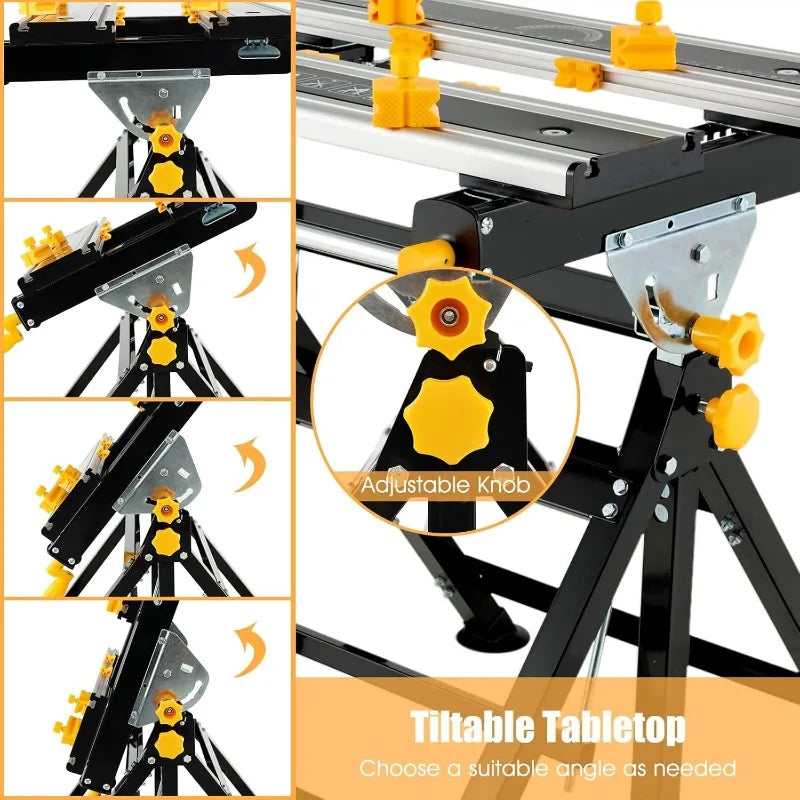 IRONMAX Portable Workbench, Folding Work Table with 7-Level Height Adjustable, 8 Sliding Clamps and Reclining, Folding Workbench
