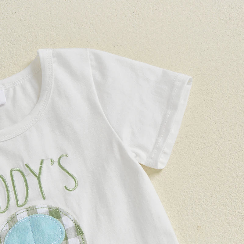 Cute Toddler Boy Summer Clothes Set with Embroidered T-Shirts and Plaid Shorts for a Stylish Look in Hot Weather