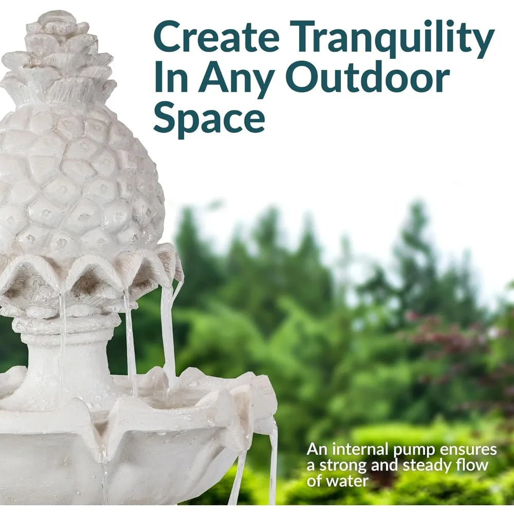 57" H Welcome 3-Tier Water Fountain - Large Electric Water Fountain with Pineapple Topper for Garden, Patio or Yard - White