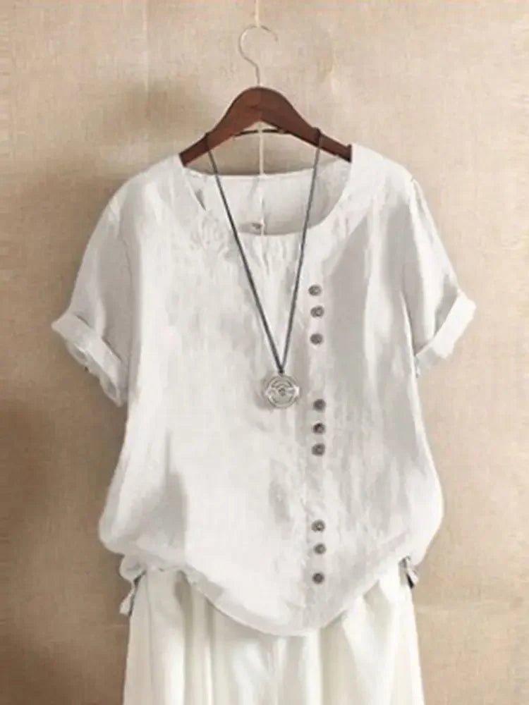 Women's Short Sleeve Cotton Linen Beautiful Tunic Blouse Tops Ladies Casual Basic Shirt Plus Size Clothes L-5XL Clothing 2023