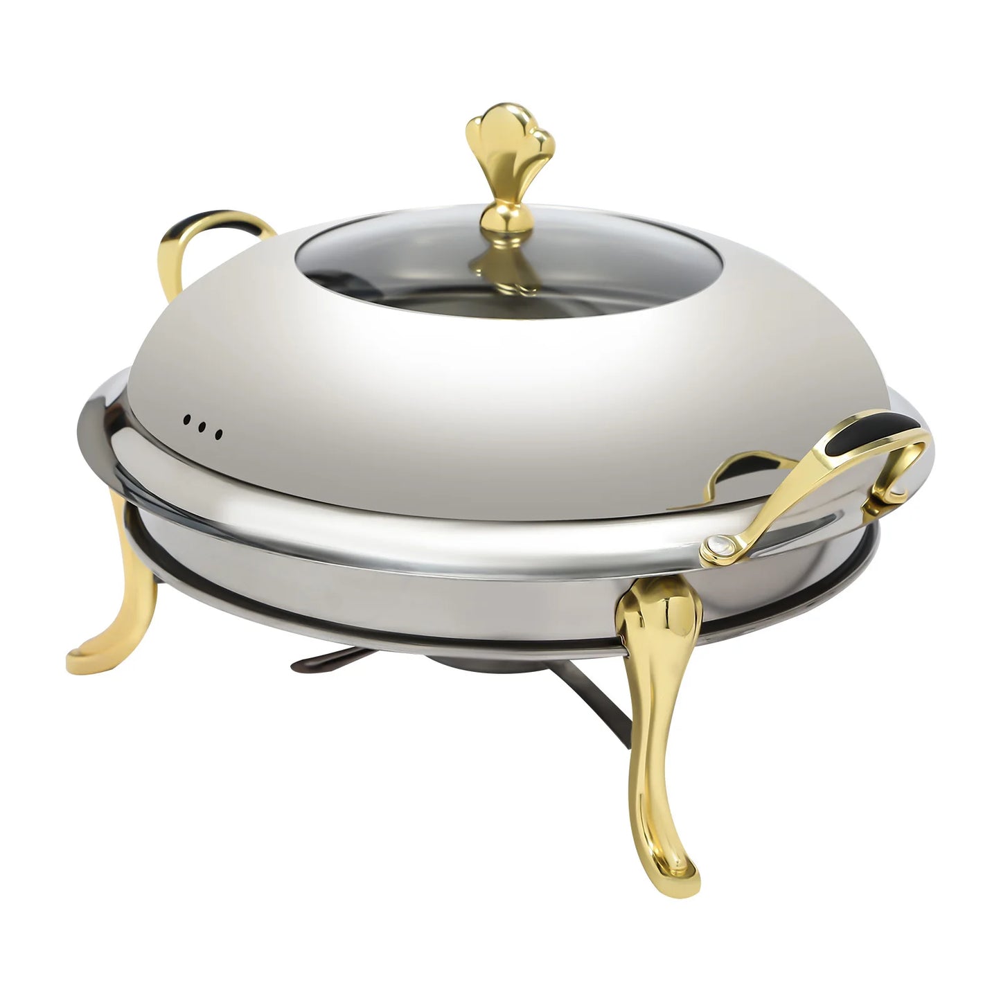 (Gold) 26cm Round Chafing Dish, Stainless Steel Chafing Dish Buffet, 2.5L Catering Chafers and Buffet Warmers with Fuel Holder