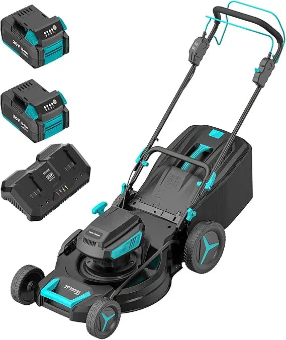 21 inch Brushless Lawn Mower, 2x20V Electric Cordless Lawn Mower, 6-Position Cutting Height Adjustment, Self Propelled Push Mowe