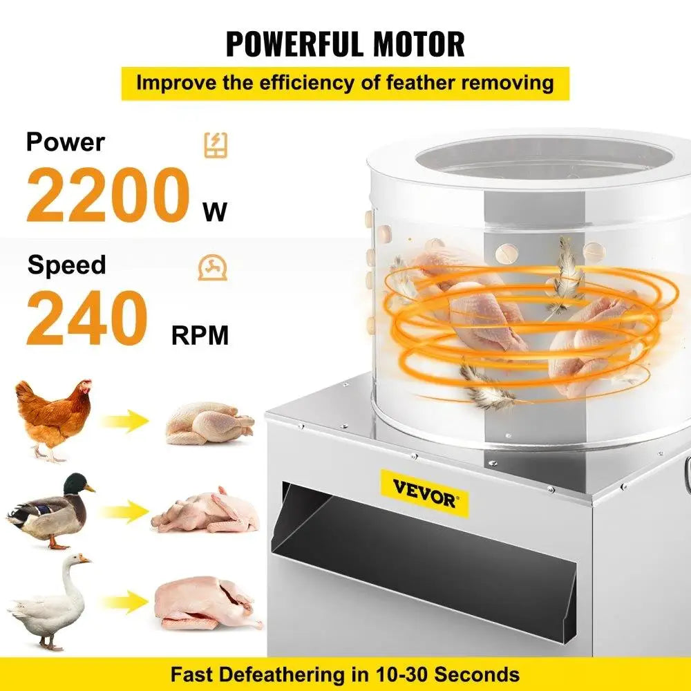 Poultry Plucker 2200W Stainless Steel Removal Machine 23.5inch 240Rmin with Wheels for Chicken and Turkey