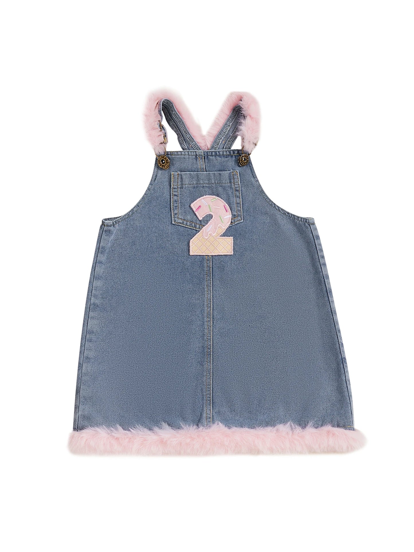 Toddler Boy Blue Denim Overall Jumpsuit with Bear Embroidery and Fleece Lining for Winter Autumn Spring Wear