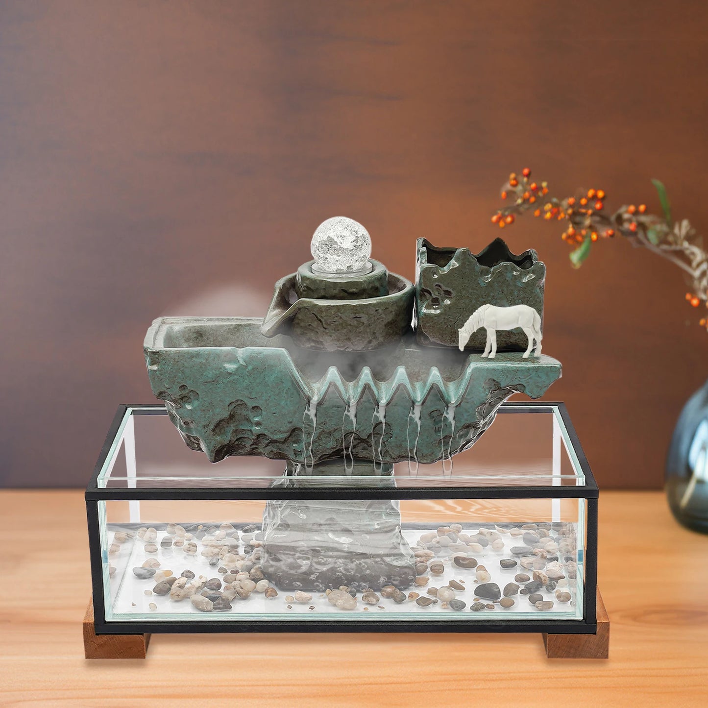 Zen Tabletop Water Fountain with Mist & LED Lights – Indoor Relaxation Decor - Fish Tank for Good Luck & Wealth for Home, Office