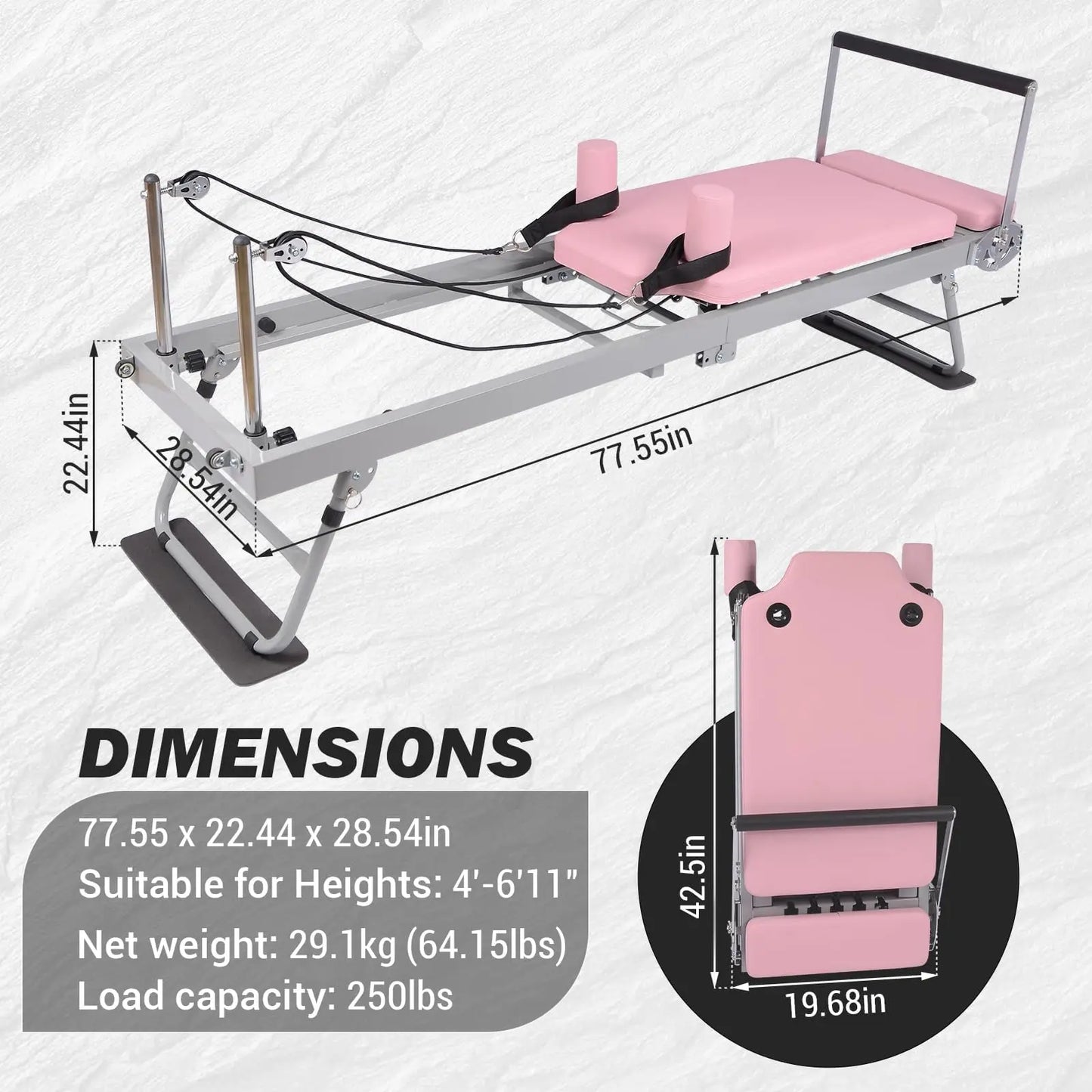 Pilates Reformer,Foldable Pilates Machine & Equipment for Home Use and Gym Workout,for Advanced and Beginners Users,Up to 250Lbs
