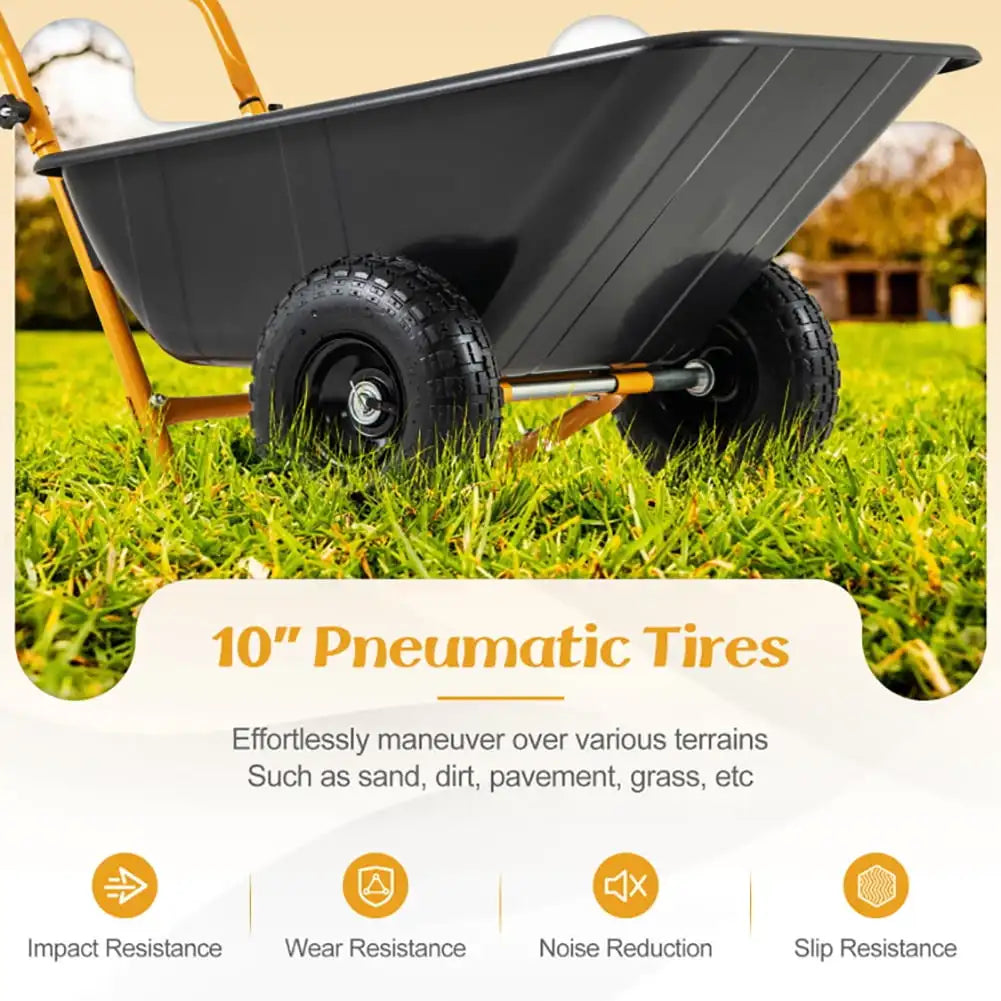 Dual-Wheel Wheelbarrow Garden Utility Cart with Pneumatic Tires, Outdoor Patio Garden Tools-Black