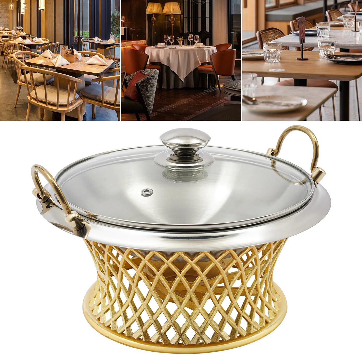 24cm/9.45in Buffet Chafing Dish, Round Chafing Dish, Chafing Dish With Lid, BBQ Tool, For Wedding, Kitchen, Party Decoration