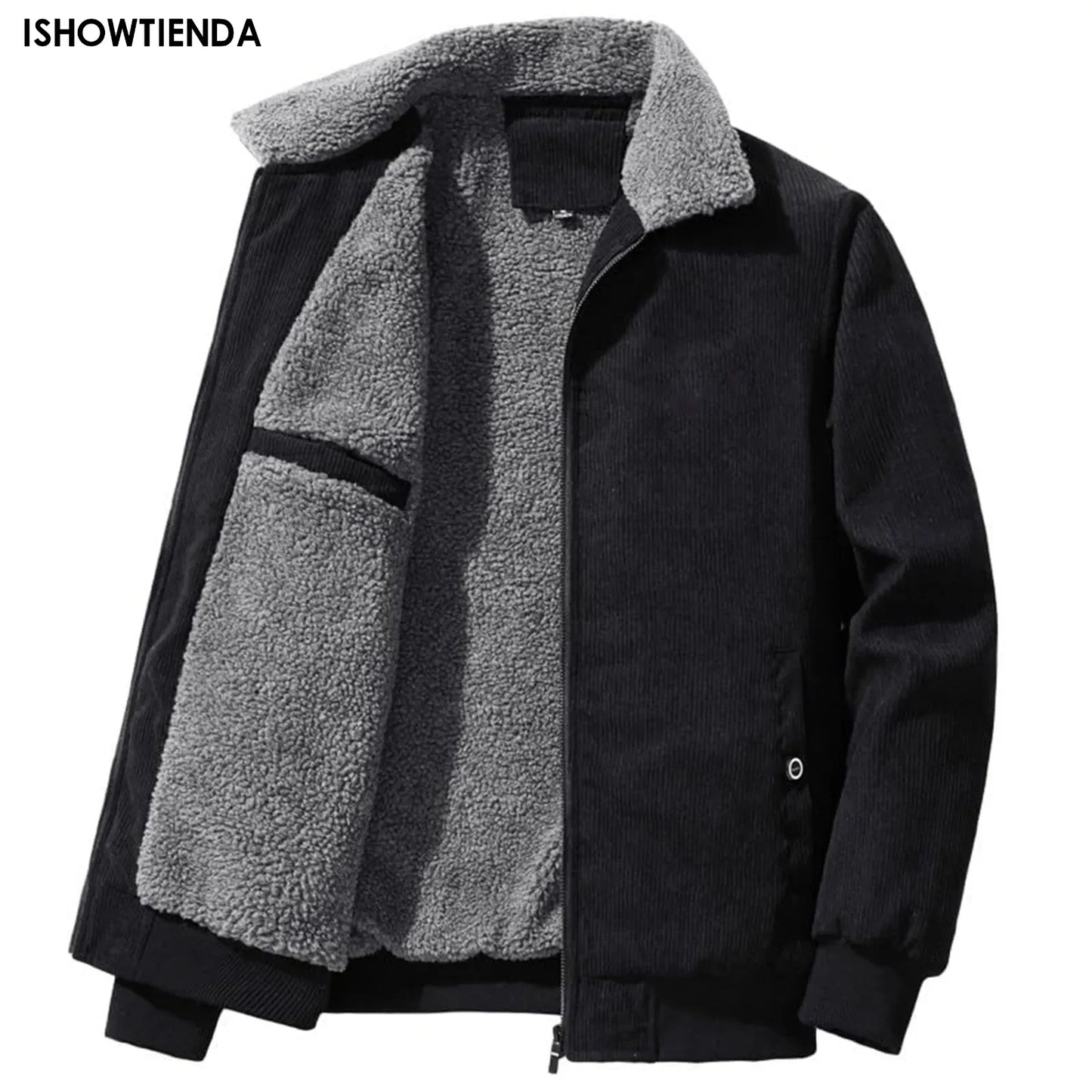 Male Cotton Jackets Padded Warm Loose Parka Coat Corduroy Short Jacket Man Solid Zip Windbreaker Winter Men's Fleece Jacket