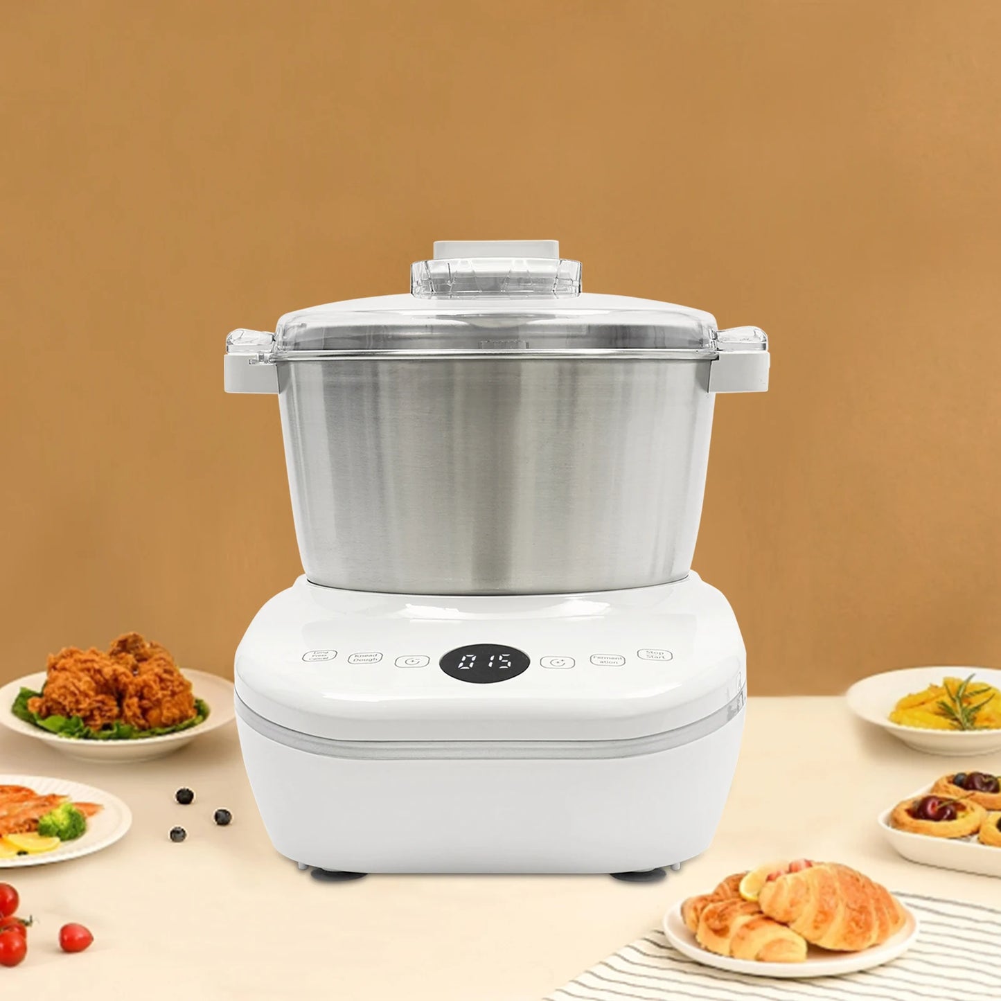 White 5L Electric Noodle Machine 110V 60Hz 200W Dough Mixer Machine 304 Stainless Steel Silicone ABS Suitable For Breakfast Shop