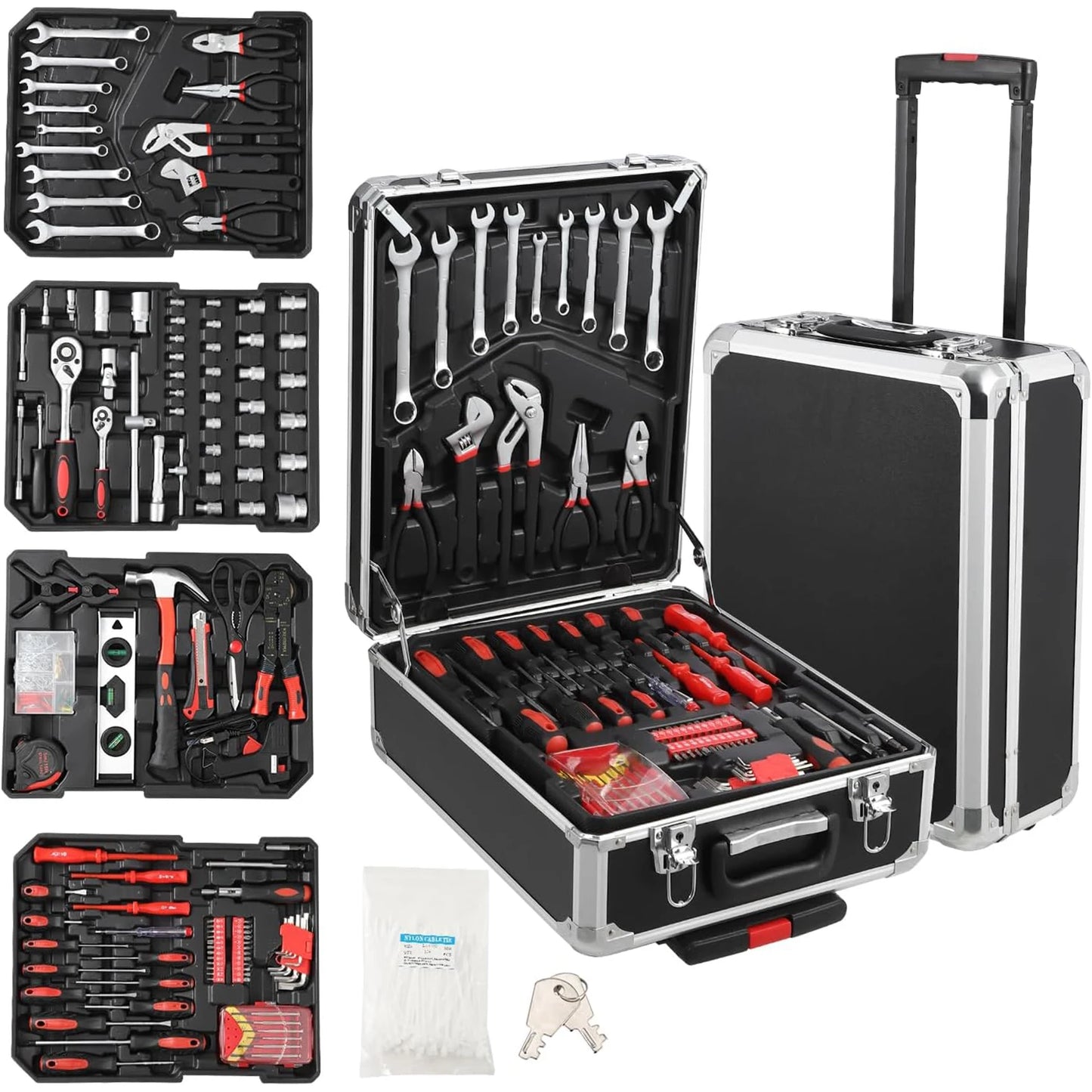 800PCS Mechanic Tool Set, Household Tool Kit with Rolling Tool Box, Complete Hand Tool Set For Home Auto Repair And DIY Projects