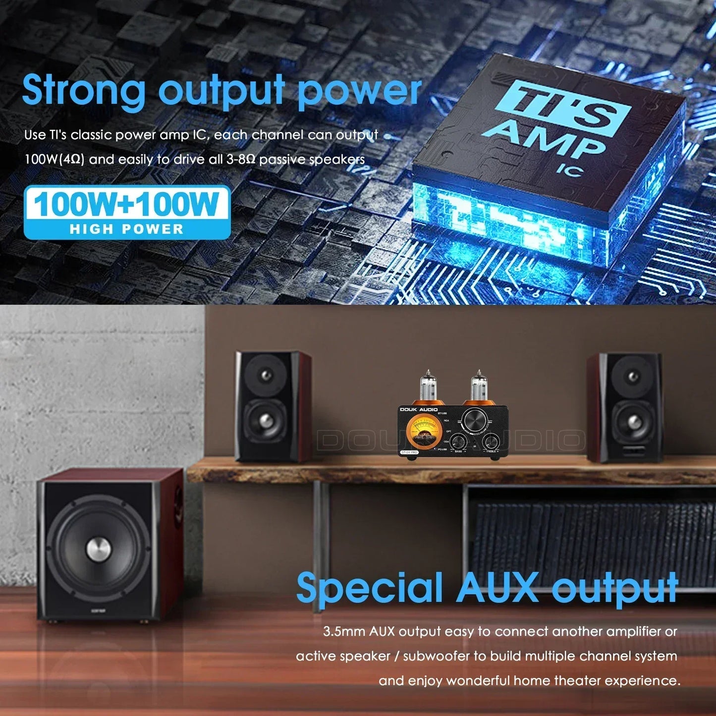 Nobsound HiFi Bluetooth 5.0 Vacuum Tube Amplifier USB DAC Stereo Receiver COAX/OPT Home Audio Digital Amp w/VU Meter 100W+100W