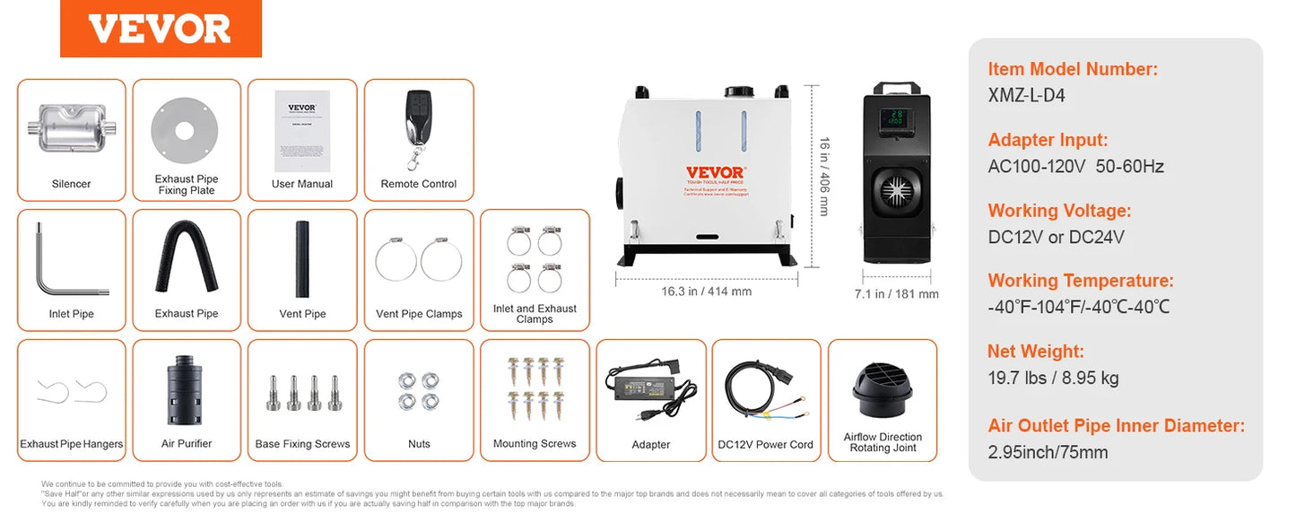 SucceBuy 5-8KW Diesel Heater Diesel Air Heater All in One with Remote Control LCD Screen Fast Heating Low Noise Portable Heater
