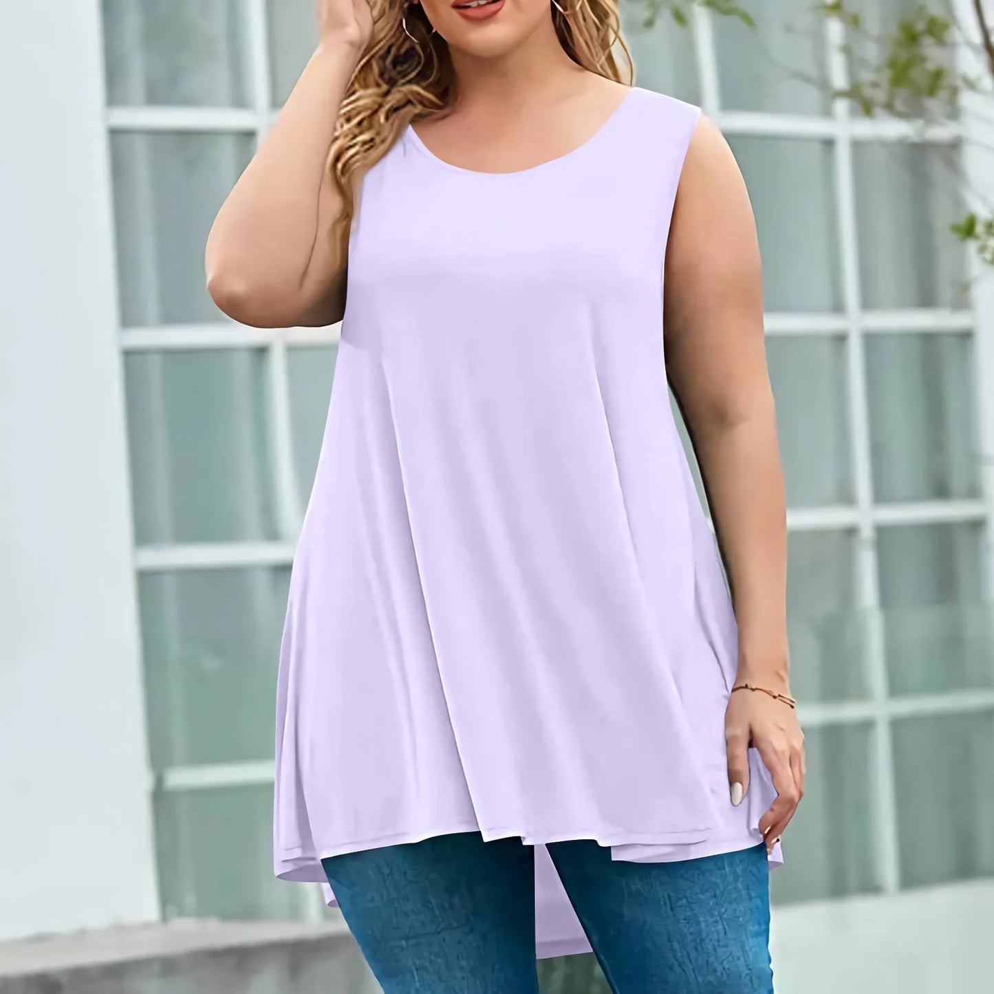 Plus Size Tanks & Camis women's fashion summer round neck sleeveless casual solid color loose pullover top plus size vest tops